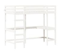 vidaXL Cama Alta con Escritorio, Litera Somier de Listones, Estructura de Cama, Mueble para Dormitorio, Madera Maciza de Pino Blanca 90x190 cm