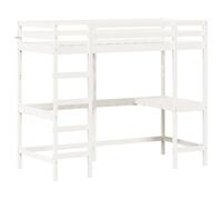 vidaXL Cama Alta con Escritorio, Litera Somier de Listones, Estructura de Cama, Mueble para Dormitorio, Madera Maciza de Pino Blanca 90x200 cm