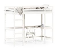 vidaXL Cama alta con escritorio Somier de listones Madera maciza de pino Blanca 90x200 cm