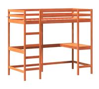 vidaXL Cama alta con escritorio – Somier de listones, madera maciza de pino marrón 90x200 cm