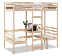 vidaXL Cama Alta con Escritorio y Asientos Madera Maciza 90x190 cm, Estructura de Cama elevada, somier Alto, Muebles de Dormitorio, Cama Alta