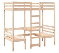 vidaXL Cama Alta con Escritorio y Asientos Madera Maciza 90x190 cm, Estructura de Cama elevada, somier Alto, Muebles de Dormitorio, Cama Alta