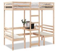 vidaXL Cama alta con escritorio y asientos madera maciza 90x200 cm