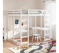 vidaXL Cama alta con escritorio y escalera madera blanca 160x200 cm