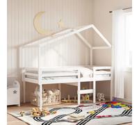 vidaXL Cama alta con techo madera maciza de pino blanca 90x190 cm