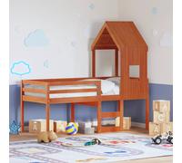 vidaXL Cama alta con techo madera maciza de pino marrón cera 80x200 cm
