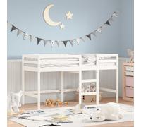 vidaXL Cama alta de niños con escalera madera maciza blanca 90x200 cm