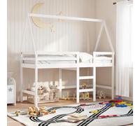 vidaXL Cama alta escalera y techo madera maciza pino blanca 90x190 cm