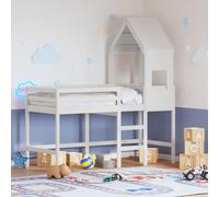 vidaXL Cama alta escalera y techo madera maciza pino blanca 90x190 cm