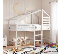 vidaXL Cama alta escalera y techo madera maciza pino blanca 90x190 cm