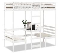 vidaXL Cama alta escritorio y asientos madera maciza blanco 80x200 cm