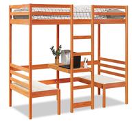 vidaXL Cama alta escritorio y asientos madera maciza marrón 80x200 cm