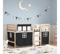vidaXL Cama alta niños con cortinas madera pino blanco negro 90x190 cm