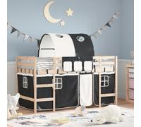 vidaXL Cama alta niños con túnel madera pino blanco negro 90x200 cm