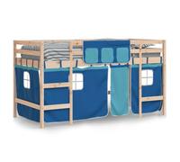 vidaXL Cama alta para niños 6+ con cortinas y cama nido, madera de pino azul 80x200 cm