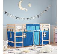 vidaXL Cama alta para niños con cortinas madera pino azul 90x200 cm