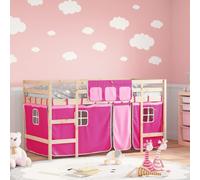 vidaXL Cama alta para niños con cortinas madera pino rosa 90x200 cm