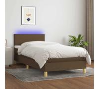 vidaXL Cama box spring colchón luces LED tela marrón oscuro 100x200cm