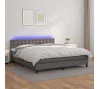 Cama con somier y colchón, con iluminación LED, color gris, 160x200 cm, tapizada en cuero sintético