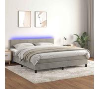 vidaXL Cama box spring colchón y LED terciopelo gris claro 160x200 cm