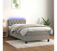 vidaXL Cama box spring colchón y LED terciopelo gris claro 80x200 cm