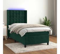 vidaXL Cama box spring colchón y LED terciopelo verde oscuro 90x190 cm