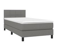 vidaXL Cama Box Spring Colchón y Luces LED Somier Cama Individual Estructura Mueble Dormitorio Habitación Interior Tela Gris Oscuro 90x200 cm