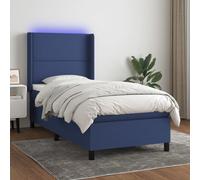 vidaXL Cama box spring colchón y luces LED tela azul 100x200 cm