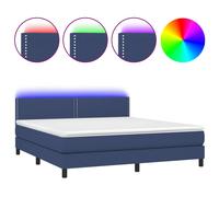 vidaXL Cama box spring colchón y luces LED tela azul 180x200 cm