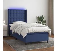 vidaXL Cama box spring colchón y luces LED tela azul 90x190 cm