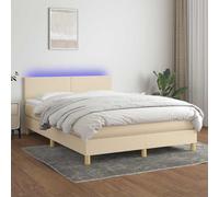 vidaXL Cama box spring colchón y luces LED tela crema 140x190 cm