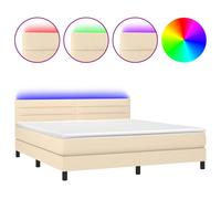 vidaXL Cama box spring colchón y luces LED tela crema 180x200 cm