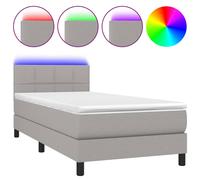 vidaXL Cama box spring colchón y luces LED tela gris claro 90x190 cm