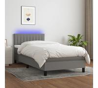 vidaXL Cama box spring colchón y luces LED tela gris oscuro 80x200 cm