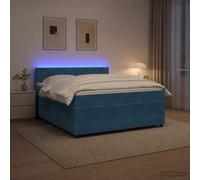Cama con somier y colchón, con cabecero, color azul, 140 x 200 cm, tapizada en terciopelo