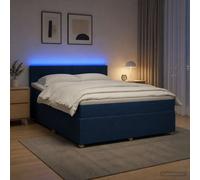 Cama con somier y colchón, con cabecero, color azul, 140 x 200 cm, tapizada en tela