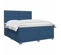 vidaXL Cama Box Spring con colchón con cabecera Azul 160 x 200 cm Tela, Muebles de Dormitorio, Cama Moderna, somier, Marco Ajustable, Comodidad al Dormir, Estilo para casa