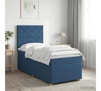 vidaXL Cama Box Spring con colchón con cabecera Azul 90 x 190 cm Tela