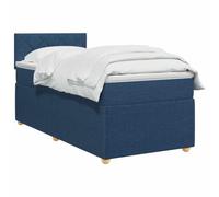 vidaXL Cama Box Spring con colchón con cabecera Azul 90 x 200 cm Tela, Cama Moderna con Resorte, cabecero Ajustable, Marco Acolchado, solución de colchón Firme y cómodo