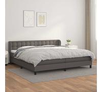Cama con somier y colchón de la marca vidaXL, color gris, dimensiones 200x200 cm, tapizada en cuero sintético