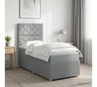 Cama con somier y colchón, color gris claro, 100 x 200 cm, tapizada en tela
