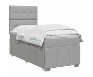 vidaXL Cama Box Spring con colchón Gris Claro Individual Tela,
