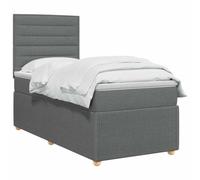 Cama con somier y colchón, color gris oscuro, individual, tapizada en tela