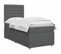 Cama con somier y colchón, color gris oscuro, individual, tapizada en tela