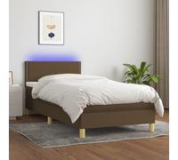 vidaXL Cama box spring con colchón LED tela marrón oscuro 100x200 cm