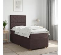 Cama con somier y colchón de la marca vidaXL, color marrón oscuro, dimensiones 100 x 200 cm, tapizada en tela