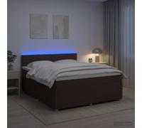 Cama con somier y colchón de la marca vidaXL, color marrón oscuro, dimensiones 180 x 200 cm, tapizada en tela