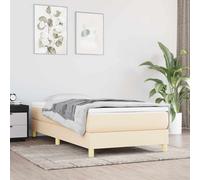 Cama con somier y colchón de color crema, 90x190 cm, tapizada en tela
