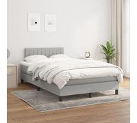 Cama con somier y colchón de la marca vidaXL, color gris claro, dimensiones 120x200 cm, tapizada en tela