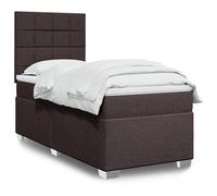 Cama con somier y colchón de la marca vidaXL, color marrón oscuro, dimensiones 90x190 cm, tapizada en tela